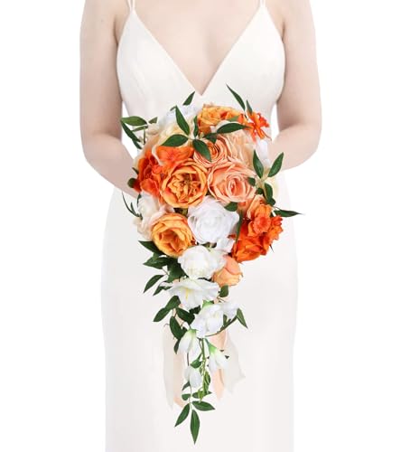 INSUNSIX Wedding Bouquet,10 Inch Terracotta Bouquet Cascading Bridal Bouquets for Bride for Wedding Ceremony and Anniversary(Orange) - Artificial Flower Arrangements Product: INSUNSIX Wedding Bouquet,10 Inch Terracotta Bouquet Cascading Bridal Bouquets for Bride for Wedding Ceremony and Anniversary(Orange)