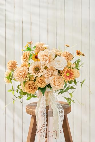 Silky Flower Store Sunflower Bridal Bouquet, Orange Wedding Bouquet for Bride, Silk Free Form Wedding Flowers, 15 Inch 6 6 Product: Ling's Moment Sunflower Bridal Bouquet, Orange Wedding Bouquets for Bride, 15 Inch Silk Free Form Bridal Bouquets Artificial Wedding Flower Bouquet