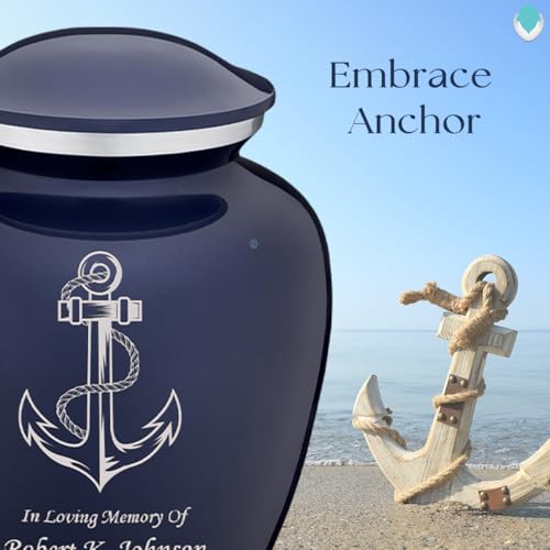 Product: Geturns Embrace Adult Personalized Anchor Cremation Urns for Human Ashes I Large Cobalt Blue Funeral Urn for Men and Women I 200 lbs
