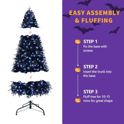 Product: Mayhihi 6FT PreLit Black Christmas Tree with 350 Lights, Artificial Fake Christmas Tree with 1460 PE&PVC Branch Tips, Halloween and Xmas Tree for Holiday Decorations, Metal Stand and Hinged Branches
