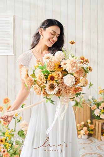 Silky Flower Store Sunflower Bridal Bouquet, Orange Wedding Bouquet for Bride, Silk Free Form Wedding Flowers, 15 Inch 5 5 Product: Ling's Moment Sunflower Bridal Bouquet, Orange Wedding Bouquets for Bride, 15 Inch Silk Free Form Bridal Bouquets Artificial Wedding Flower Bouquet