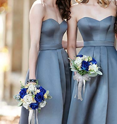 Silky Flower Store Blue Artificial Wedding Bouquet, Royal Navy Silk Bridesmaid Bouquet, Winter Sapphire Floral Arrangement, 32.5cm 12 12 Product: Rinlong Set of 2 Blue Wedding Bouquet for Bridesmaid Artificial Winter Royal Navy Blue Silk Bridesmaids Bouquet Wedding Prom Night Bouquets