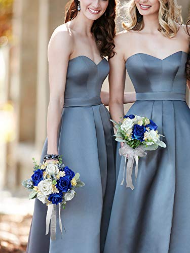 Silky Flower Store Blue Artificial Wedding Bouquet, Royal Navy Silk Bridesmaid Bouquet, Winter Sapphire Floral Arrangement, 32.5cm 3 3 Product: Rinlong Set of 2 Blue Wedding Bouquet for Bridesmaid Artificial Winter Royal Navy Blue Silk Bridesmaids Bouquet Wedding Prom Night Bouquets
