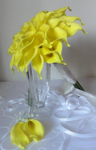 Product: Lily Garden Luxury Calla Lily Bridal Wedding Bouquet 3 Dozen with Groom Boutonniere (Yellow)