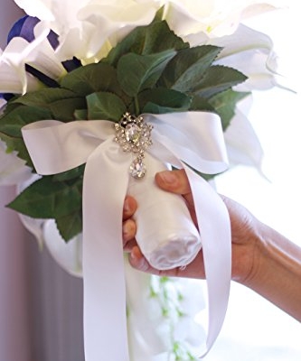 Silky Flower Store Artificial Bridal Bouquet Calla Lilies, Royal Blue Wedding Flowers, Faux Waterfall Bouquet, 37cm 11 11 Product: IFFO New Bridal Bouquet, Wedding Flowers, Calla Lilies, Artificial Flowers, Waterfalls, Water Drop Style, Collection Decorations (Royal Blue)