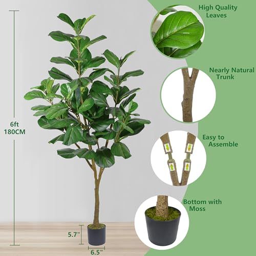 Product: Warmplants Artificial Fiddle Leaf Fig Tree, 6ft Tall Fake Fiddle Leaves Silk Plant with Woven Basket, Decorative Faux Ficus Lyrata Tree for Indoor Outdoor Home Office Living Room