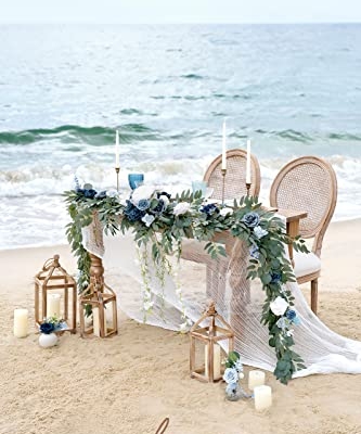 Product: Ling's Moment 9FT Spring Flower Garland- Wedding Arch Flowers for Backdrop Decoration, Eucalyptus & Rose, Artificial Floral Garland for Mantle - Sweetheart Head Table Decor for Reception, Dusty Blue
