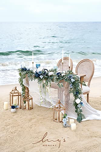 Product: Ling's Moment 9FT Spring Flower Garland- Wedding Arch Flowers for Backdrop Decoration, Eucalyptus & Rose, Artificial Floral Garland for Mantle - Sweetheart Head Table Decor for Reception, Dusty Blue