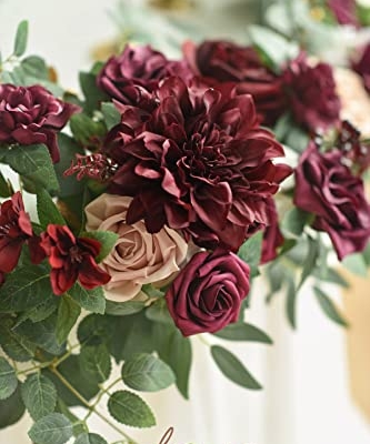Product: Ling's Moment Flower Garland - 6FT Eucalyptus & Rose - Sweetheart Table Decor for Wedding Reception, Artificial Floral Garland for Mantle, Thanksgiving, Christmas Decoration, Marsala & Blush