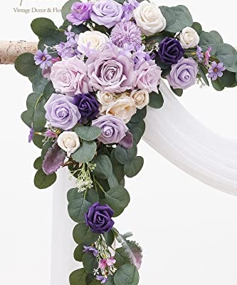Silky Flower Store Artificial Lilac Lavender Purple Floral Swag Kit, Wedding Ceremony Arbor Drapes Backdrop, Pack of 4, 32.5cm 7 7 Product: Floroom Arch Flowers with Drapes Kit (Pack of 4) - 2pcs Artificial Lilac Lavender Purple Floral Swag Arrangement with 2pcs Draping Fabric for Wedding Ceremony Arbor and Reception Backdrop Decoration