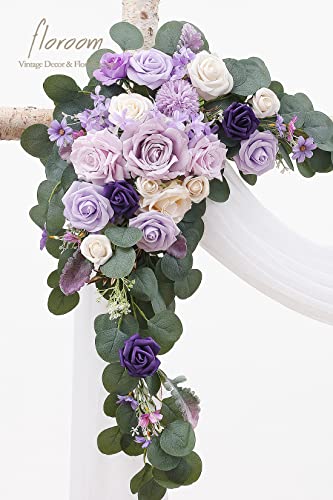 Silky Flower Store Artificial Lilac Lavender Purple Floral Swag Kit, Wedding Ceremony Arbor Drapes Backdrop, Pack of 4, 32.5cm 2 2 Product: Floroom Arch Flowers with Drapes Kit (Pack of 4) - 2pcs Artificial Lilac Lavender Purple Floral Swag Arrangement with 2pcs Draping Fabric for Wedding Ceremony Arbor and Reception Backdrop Decoration