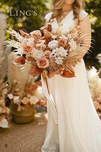 Silky Flower Store Boho Bridal Bouquet, Terracotta Silk Wedding Bouquet, Rustic Artificial Wedding Flowers, 17 Inch 3 3 Product: Ling's Moment Boho Bridal Bouquet, Rustic Wedding Bouquets for Bride, 17 Inch Silk Free Form Fall Terracotta Artificial Wedding Flower Bouquet