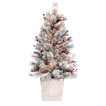 Product: Haute Decor 4 Foot Pre-lit Ashcroft Artificial Frosted Fir Potted Christmas Tree with 100 Soft White LED Lights