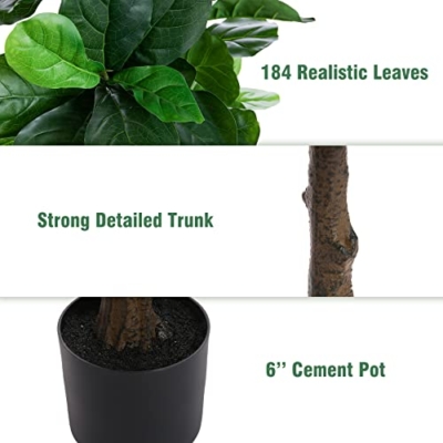 Product: FLOWORLD Fiddle Leaf Fig Tree 6ft Tall Artificial Tree in Plastic Pot Fake Ficus Lyrata Plants with 184 Decorative Fiddle Leaves Faux Fig Trees for Home Office Living Room Decor Indoor Outdoor
