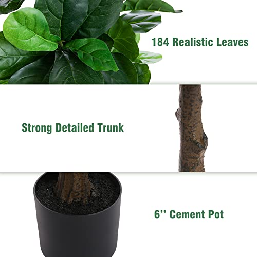 Product: FLOWORLD Fiddle Leaf Fig Tree 6ft Tall Artificial Tree in Plastic Pot Fake Ficus Lyrata Plants with 184 Decorative Fiddle Leaves Faux Fig Trees for Home Office Living Room Decor Indoor Outdoor