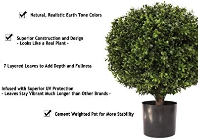 Product: 24" Tall 16” Round Artificial Topiary Ball Boxwood Trees (Set of 2) by Northwood Calliger | Highly Realistic Potted Shrubs for Indoor/Outdoor | UV Protected