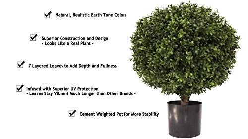 Product: 24" Tall 16” Round Artificial Topiary Ball Boxwood Trees (Set of 2) by Northwood Calliger | Highly Realistic Potted Shrubs for Indoor/Outdoor | UV Protected