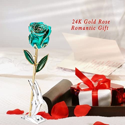 Silky Flower Store 24k Gold Dipped Blue Rose, Mother’s Day Gift for Mom Girlfriend Friends, Decorative Faux Flower, 32.5cm 8 8 Product: 24k Gold Dipped Blue Rose - Perfect Mother's Day Gift for Mom, Girlfriend, or Friends | Everlasting Long Stem Rose for Valentine's Day, Anniversaries, and Birthdays