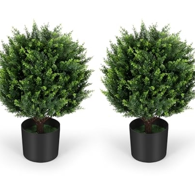 Product: Keepinno 21''T Artificial Cedar Topiary Ball Tree 2 Pack, Outdoors Artificial Shrubs Fake Plants Uv Rated Potted Plants for Outdoor, Indoor, Front Door, Office Decor.