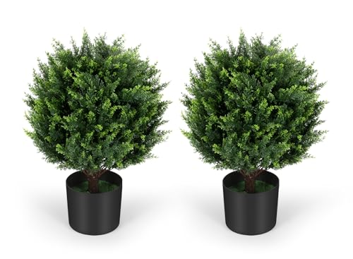 Product: Keepinno 21''T Artificial Cedar Topiary Ball Tree 2 Pack, Outdoors Artificial Shrubs Fake Plants Uv Rated Potted Plants for Outdoor, Indoor, Front Door, Office Decor.