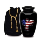Product: Forever URNS Adult Cremation Funeral Urn with Printed American Eagle Flag Theme for Human Ashes of Female & Male | 200 cu in | Large | Black | Completely Handcrafted with Velvet Protection Bag