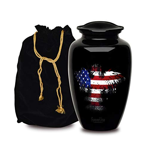 Forever URNS Adult Cremation Funeral Urn with Printed American Eagle Flag Theme for Human Ashes of Female & Male | 200 cu in | Large | Black | Completely Handcrafted with Velvet Protection Bag - Artificial Flower Arrangements Product: Forever URNS Adult Cremation Funeral Urn with Printed American Eagle Flag Theme for Human Ashes of Female & Male | 200 cu in | Large | Black | Completely Handcrafted with Velvet Protection Bag