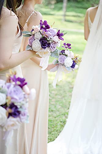 Product: Ling's Moment Artificial Flowers Purple Bridesmaid Bouquet Set of 4, Lilac and Gold Wedding Flowers Bouquets for Bridesmaids, 7 Inch Bridal Bouquets for Bridesmaids, Wedding, Ceremony, Anniversary, et