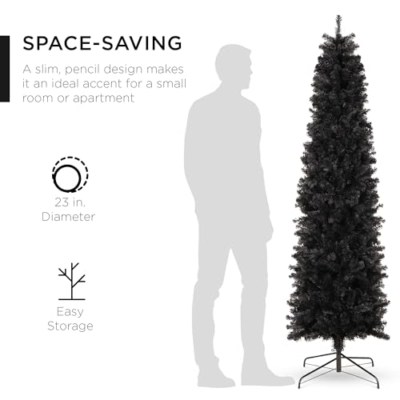 Silky Flower Store Black Artificial Christmas Pencil Tree, 290 Tips, Metal Base, Space Saving Modern Holiday Decor, 4.5ft 9 9 Product: Best Choice Products 4.5ft Black Artificial Holiday Christmas Pencil Tree for Home, Office, Party Decoration w/ 290 Tips, Metal Hinges & Base