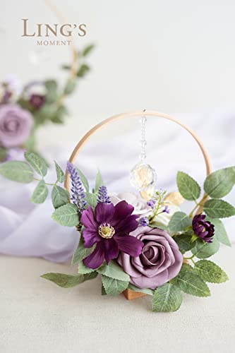 Silky Flower Store Crystal Wooden Hoop Wreath Floral Centerpieces, Lilac Gold Faux Floral Arrangements, Set of 3, 20.5cm 2 2 Product: Ling's Moment Crystal Wooden Hoop Wreath Floral Centerpieces for Sweetheart Table, Head Table, Ceremony Reception Artificial Flowers Decorations, Assemble Required - Lilac & Gold