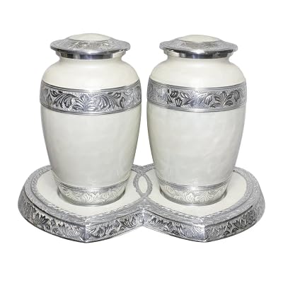 Silky Flower Store Urns for Human Ashes, Companion Funeral Cremation Urn for Two Adults, Pearl White Enamel Heart Base, 32.5cm 15 15 Product: Urns for Human Ashes, Funeral Cremation Companion Urns for Two Adults