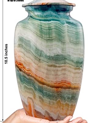 Silky Flower Store Memorial Cremation Urn for Human Ashes, Handcrafted Large Adult Burial Marble Finish, Blue Marsh, 10.5 x 6 in 13 13 Product: Memorial Cremation Urns for Human Ashes | Handcrafted Large Burial Marble Finish Adult Cremation Urn, Funeral Decorative Urns for Female & Male | 200 lbs with Velvet Bag (Blue Marsh)