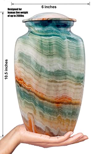 Silky Flower Store Memorial Cremation Urn for Human Ashes, Handcrafted Large Adult Burial Marble Finish, Blue Marsh, 10.5 x 6 in 5 5 Product: Memorial Cremation Urns for Human Ashes | Handcrafted Large Burial Marble Finish Adult Cremation Urn, Funeral Decorative Urns for Female & Male | 200 lbs with Velvet Bag (Blue Marsh)