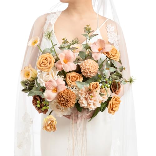 Ling's Moment Peach Wedding Bouquets for Bride, Apricot Bridal Bouquets for Bride,15 Inch Free Form Artificial Wedding Flower Bouquet - Artificial Flower Arrangements Product: Ling's Moment Peach Wedding Bouquets for Bride, Apricot Bridal Bouquets for Bride,15 Inch Free Form Artificial Wedding Flower Bouquet