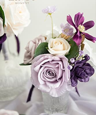 Product: Ling's Moment Lilac Wedding Flowers Mini Bridesmaid Bouquets Set of 6 Light Purple Pre-Made Small Floral Lavender Rose Wedding Centerpieces - Lilac & Gold