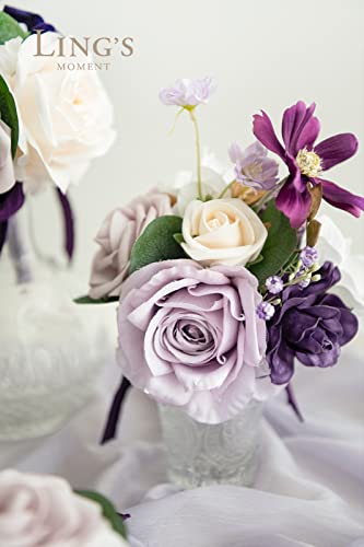 Product: Ling's Moment Lilac Wedding Flowers Mini Bridesmaid Bouquets Set of 6 Light Purple Pre-Made Small Floral Lavender Rose Wedding Centerpieces - Lilac & Gold
