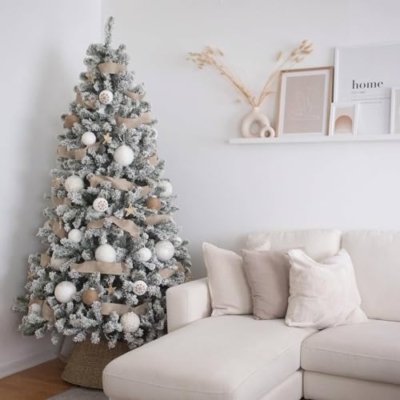 Product: KING OF CHRISTMAS 7 Foot Snow Flocked Artificial Christmas Tree Unlit, Prince Flock Holiday Xmas Tree with Hinged Sections & Metal Stand for Home, Office, Indoor & Outdoor Decoration