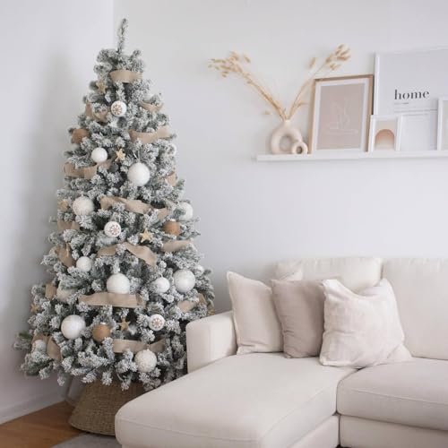 Product: KING OF CHRISTMAS 7 Foot Snow Flocked Artificial Christmas Tree Unlit, Prince Flock Holiday Xmas Tree with Hinged Sections & Metal Stand for Home, Office, Indoor & Outdoor Decoration
