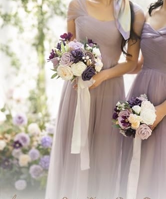 Product: Ling's Moment Artificial Flowers Purple Bridesmaid Bouquet Set of 4, Lilac and Gold Wedding Flowers Bouquets for Bridesmaids, 7 Inch Bridal Bouquets for Bridesmaids, Wedding, Ceremony, Anniversary, et