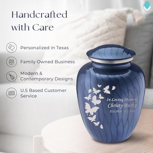 Product: Geturns Embrace Adult Personalized Butterfly Cremation Urns for Human Ashes I Large Pearl Cobalt Blue Funeral Urn for Men and Women I 200 lbs