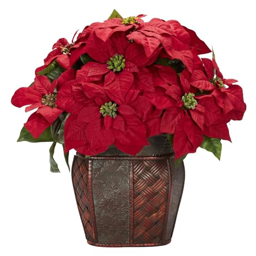 Product: Nearly Natural Poinsettia with Decorative Vase Silk Arrangement