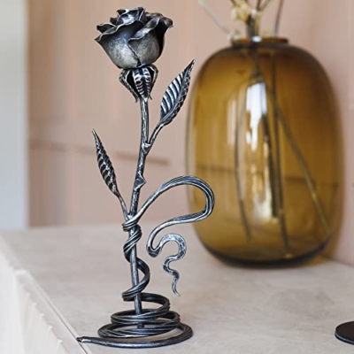 Silky Flower Store Hand Forged Metal Rose Iron Anniversary Flower, Decorative Stand, Wedding Gift for Her, 29cm 12 12 Product: Hand Forged Metal Rose - Iron Anniversary Flower with Decorative Stand - 6th/11th Year Wedding Gift for Her