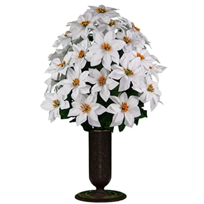 Product: Sympathy Silks Artificial Cemetery Flowers - Realistic - Outdoor Grave Decorations - White Christmas Poinsettias - 28" Tall