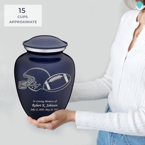 Product: Geturns Embrace Adult Personalized Football Cremation Urns for Human Ashes I Large Cobalt Blue Funeral Urn for Adult Men and Women with Double Side Engraving I 200 lbs