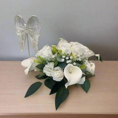 Silky Flower Store White Ivory Artificial Funeral Memorial Flowers, Outdoor Tribute Grave Garden Decor, UV Resistant 32.5cm 5 5 Product: Elegant White/Ivory Artificial Flowers for Funeral Memorials - Outdoor Tribute Decorations
