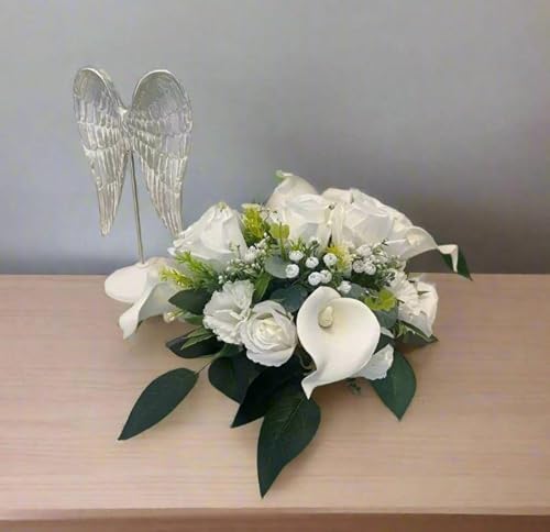 Silky Flower Store White Ivory Artificial Funeral Memorial Flowers, Outdoor Tribute Grave Garden Decor, UV Resistant 32.5cm 2 2 Product: Elegant White/Ivory Artificial Flowers for Funeral Memorials - Outdoor Tribute Decorations