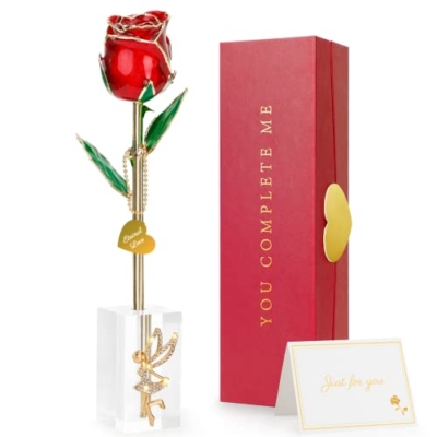 Product: 24k Gold Dipped Real Rose, for Mom, Forever 24k Rose with Crystal Stand, Best Handmade Gifts for Women Wife Mom on Valentines Birthday Anniversary Mother's Day -Red