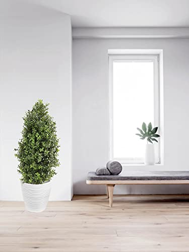Silky Flower Store 30 Inch Artificial Boxwood Topiary, Outdoor Ready Faux Potted Shrubs, 2 Piece Set, 30in 6 6 Product: 30" Tall Artificial Boxwood Topiary, 2 Pcs Outdoor Ready Artificial Boxwood Topiaries Trees, Natural Looking Fake Potted Shrubs
