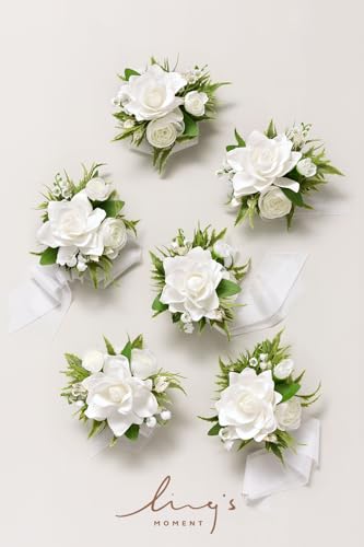 Product: Ling's Moment 6pcs Wedding Wrist Corsage Artificial Flowers, Girl/Mother Homecoming Prom Corsages Wristlet Décor, etc. White Lily Valley