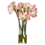 Product: 27" Hx19 W Silk Amaryllis Flower Arrangement w/Tall Glass Vase -White/Pink