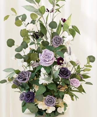 Silky Flower Store Artificial Wedding Flower Arrangements, Lilac Gold Faux Florals, Free Standing Arch Altar Decor, 41in x 22in 9 9 Product: Ling's Moment 41" Tall Free Standing Artificial Flowers Arrangements 2 pcs Wedding Arch Altar Stage Decorations Lilac Gold for Ceremony Reception Rose Fake Floral Party Outdoor Centerpieces Decor